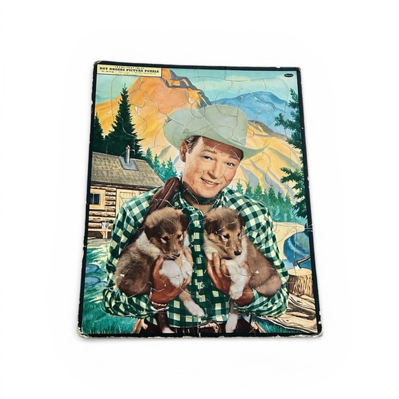 Roy Rogers Other - Roy Rogers Whitman 50s Picture Puzzle with Puppies - Green Plaid Cowboy